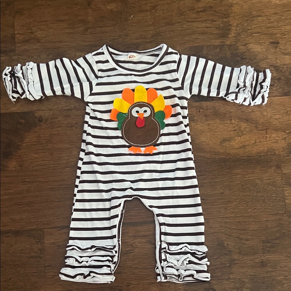 Brown Striped Baby Romper with Turkey Design
